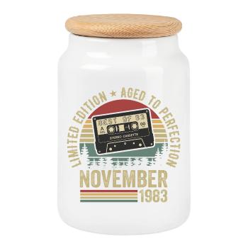 November 1983 - Cookie Jar with Wooden Lid - white - Front