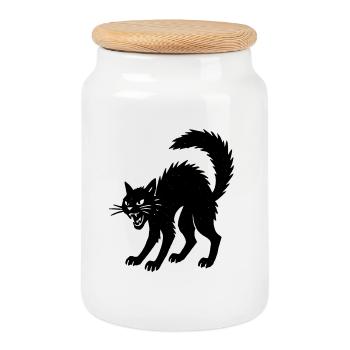 Wütende Halloween Schattenkatze Silhouette - Keksdose mit Holzdeckel - Weiß - Vorne