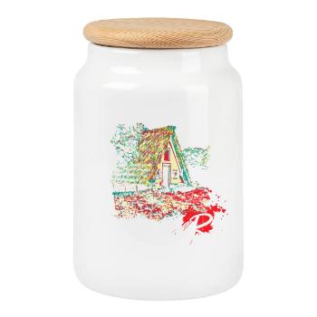 Traditionelles Haus der Insel Madeira - Keksdose mit Holzdeckel - Weiß - Vorne