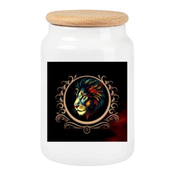 Lion coloré dans un cadre ornemental - Boîte à biscuits avec couvercle en bois - blanc - Devant