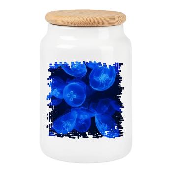 Bioluminescence fascinante, méduse bleue - Boîte à biscuits avec couvercle en bois - blanc - Devant