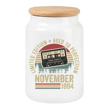 November 1994 - Keksdose mit Holzdeckel - Weiß - Vorne