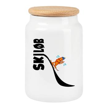 Skiing Fun Croissants - Cookie Jar with Wooden Lid - white - Front