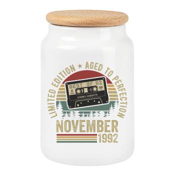 November 1992 - Cookie Jar with Wooden Lid - white - Front