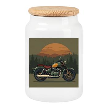 Quiet-Luxury Motorcycle Icon - Cookie Jar with Wooden Lid - white - Front