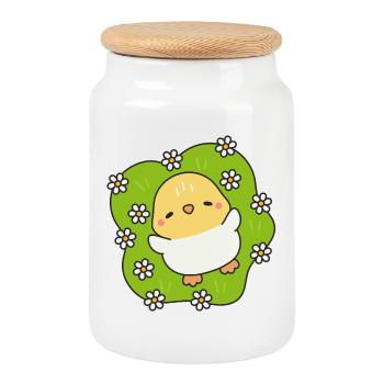 Flowering Spring Chick - Cookie Jar with Wooden Lid - white - Front