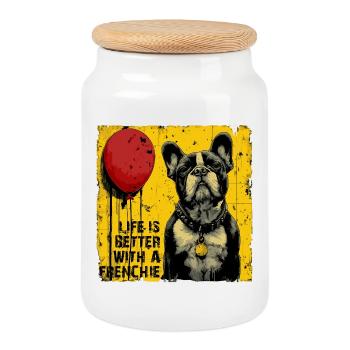 Life is better with a Frenchie - Cookie Jar with Wooden Lid - white - Front