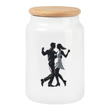 Dancing Couple - Cool Silhouette Logo - Cookie Jar with Wooden Lid - white - Front