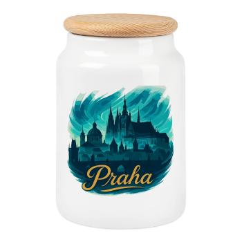 Praha Skyline Prague Capitale République tchèque Maritime - Boîte à biscuits avec couvercle en bois - blanc - Devant