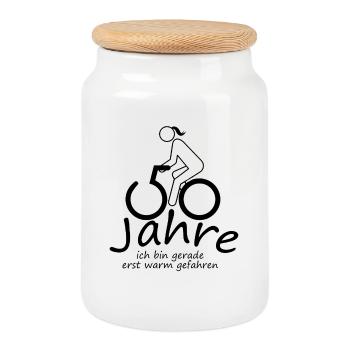 50 ans – premier réchauffement - Boîte à biscuits avec couvercle en bois - blanc - Devant