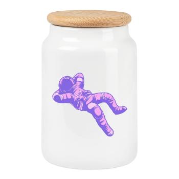 Vaporwave astronaut in purple and pink - Cookie Jar with Wooden Lid - white - Front