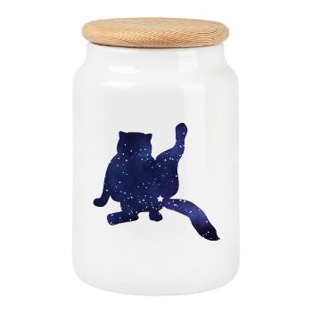 Silhouette de chat drôle ciel étoilé - Boîte à biscuits avec couvercle en bois - blanc - Devant