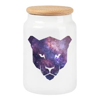 Silhouette de panthère avec espace galaxie violet - Boîte à biscuits avec couvercle en bois - blanc - Devant