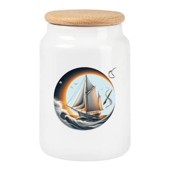 Sailing Circle at Sunset - Cookie Jar with Wooden Lid - white - Front