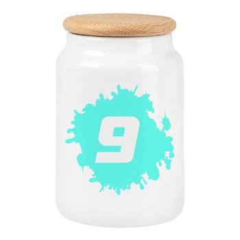 Neun Cyan Splash Grafik - Keksdose mit Holzdeckel - Weiß - Vorne