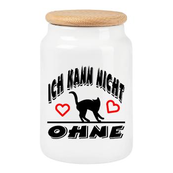 Chat - Boîte à biscuits avec couvercle en bois - blanc - Devant