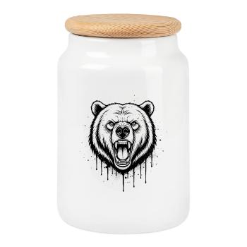 Bear Roaring Design - Cookie Jar with Wooden Lid - white - Front