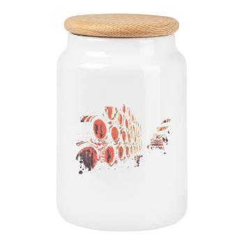 Portugal, Port Wine Cellar colorful illustration - Cookie Jar with Wooden Lid - white - Front