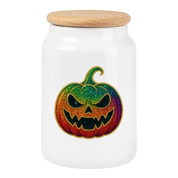 Regenbogen Halloween Kürbis Glitzer - Keksdose mit Holzdeckel - Weiß - Vorne