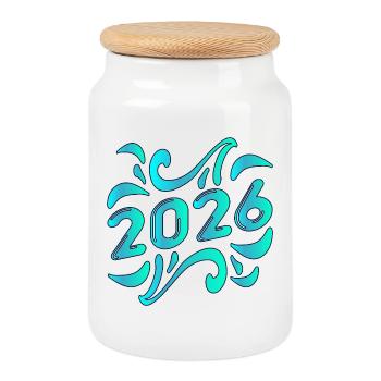 YEAR 2026 - Cookie Jar with Wooden Lid - white - Front
