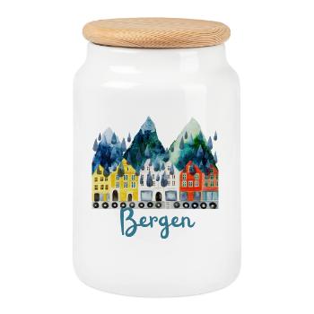 Bergen Souvenir - Boîte à biscuits avec couvercle en bois - blanc - Devant