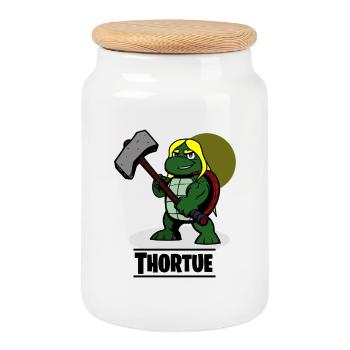 THORTUE ! (tortue super-héros) - Boîte à biscuits avec couvercle en bois - blanc - Devant