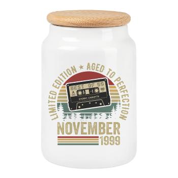 November 1999 - Keksdose mit Holzdeckel - Weiß - Vorne