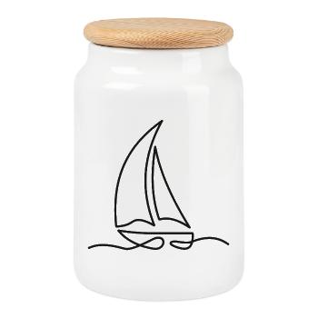 Croquis de voilier – Motif maritime - Boîte à biscuits avec couvercle en bois - blanc - Devant