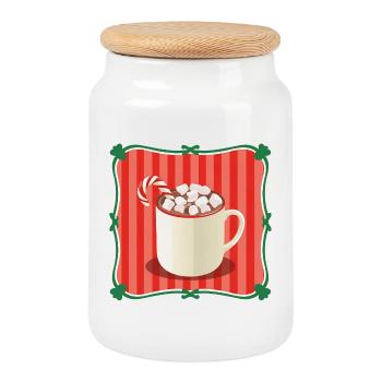 Chocolat chaud vintage Noël rétro - Boîte à biscuits avec couvercle en bois - blanc - Devant