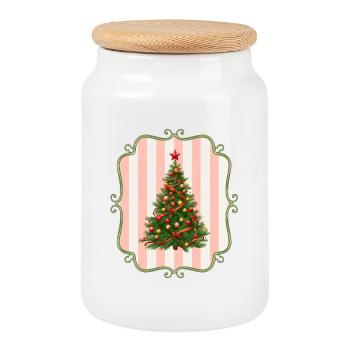 Vintage Weihnachtsbaum Retro Design - Keksdose mit Holzdeckel - Weiß - Vorne