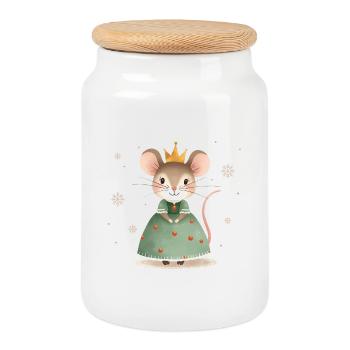 Maus Prinzessin im grünen Kleid Kinderdesign - Keksdose mit Holzdeckel - Weiß - Vorne