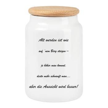 Growing old: The view is getting better - Cookie Jar with Wooden Lid - white - Front