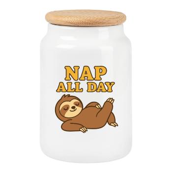 Faultier Nap All Day Lustiges Chill Design - Cookie Jar with Wooden Lid - white - Front