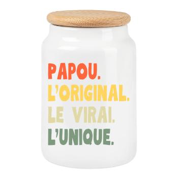 Papou l’original – Cadeau grand-père unique - Boîte à biscuits avec couvercle en bois - blanc - Devant