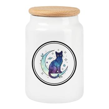 Lune Chat Galaxie Aquarelle - Boîte à biscuits avec couvercle en bois - blanc - Devant