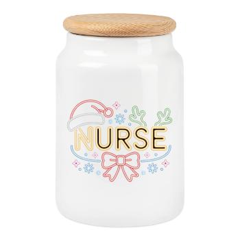 Joyeuse Infirmière de Noël - Boîte à biscuits avec couvercle en bois - blanc - Devant