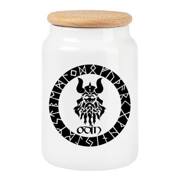 Dieu Odin et runes vikings noires - Boîte à biscuits avec couvercle en bois - blanc - Devant