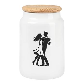 Tanzendes Paar - Cooles Silhouetten-Logo - Keksdose mit Holzdeckel - Weiß - Vorne