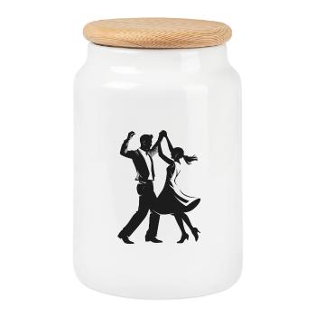 Dancing Couple - Cool Silhouette Logo - Cookie Jar with Wooden Lid - white - Front