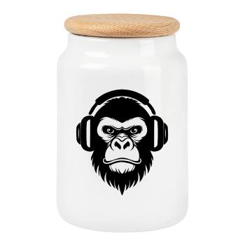 DJ Grooves Underground Rebellisch Affenkopf Shirt - Keksdose mit Holzdeckel - Weiß - Vorne