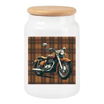 Retro Bike + Plaid Background - Keksdose mit Holzdeckel - Weiß - Vorne