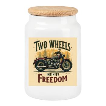 Two Wheels, Infinite Freedom - Cookie Jar with Wooden Lid - white - Front
