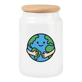 Love Your Earth Cartoon Planet - Cookie Jar with Wooden Lid - white - Front
