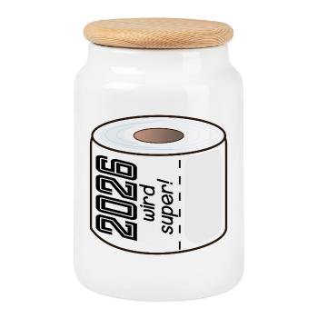PAPIER TOILETTE PAPIER TOILETTE 2026 DICTONS - Boîte à biscuits avec couvercle en bois - blanc - Devant