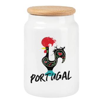 Coq de Barcelos symbole coloré du Portugal - Boîte à biscuits avec couvercle en bois - blanc - Devant