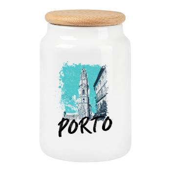 Tour des Clérigos Porto illustration artistique - Boîte à biscuits avec couvercle en bois - blanc - Devant