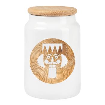 Nutcracker Wooden Circle Christmas Advent Figurine - Cookie Jar with Wooden Lid - white - Front
