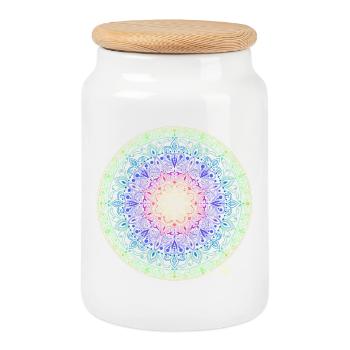 Rainbow Mandala Fusion - Cookie Jar with Wooden Lid - white - Front