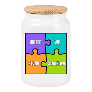 UNITED WE STAND STRONGER - Boîte à biscuits avec couvercle en bois - blanc - Devant