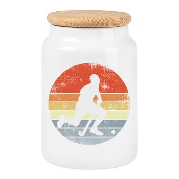 Field Hockey Player Drawing - Cookie Jar with Wooden Lid - white - Front